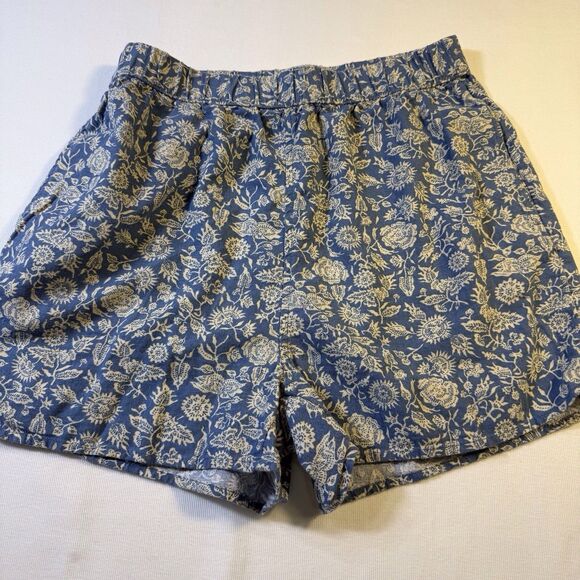 Women's Floral High-Rise Pull-On Shorts Universal Thread Blue XS Pockets Linen - Picture 3 of 10